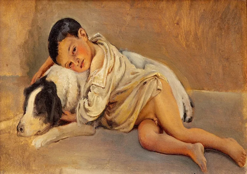 Wilhelm Marstrand | Napolitansk dreng med hund – 1839 | Indrammet kunsttryk | Danmarks Guldalder