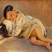 Wilhelm Marstrand | Napolitansk dreng med hund – 1839 | Indrammet kunsttryk | Danmarks Guldalder