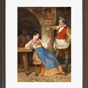 Wilhelm Marstrand – Gastwirt schenkt einer jungen Italienerin Rotwein ein 1832 | Giclée Kunstdruck gerahmt