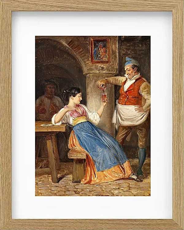Wilhelm Marstrand – Gastwirt schenkt einer jungen Italienerin Rotwein ein 1832 | Giclée Kunstdruck gerahmt