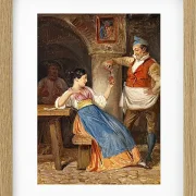 Wilhelm Marstrand – Gastwirt schenkt einer jungen Italienerin Rotwein ein 1832 | Giclée Kunstdruck gerahmt
