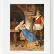 Wilhelm Marstrand – Gastwirt schenkt einer jungen Italienerin Rotwein ein 1832 | Giclée Kunstdruck gerahmt