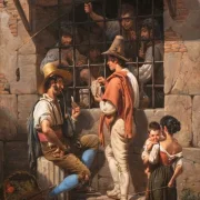 Wilhelm Marstrand | Fængselsscene i Rom - 1837 | Indrammet kunsttryk | Danmarks Guldalder