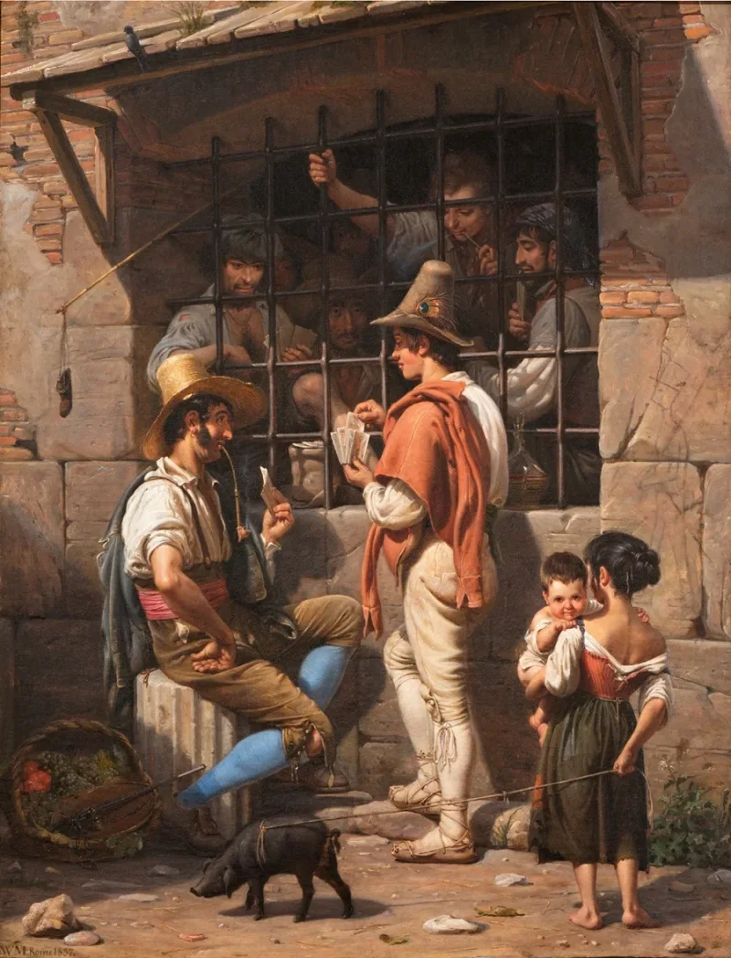 Wilhelm Marstrand – Gefängnisszene in Rom 1837 | Giclée Kunstdruck gerahmt