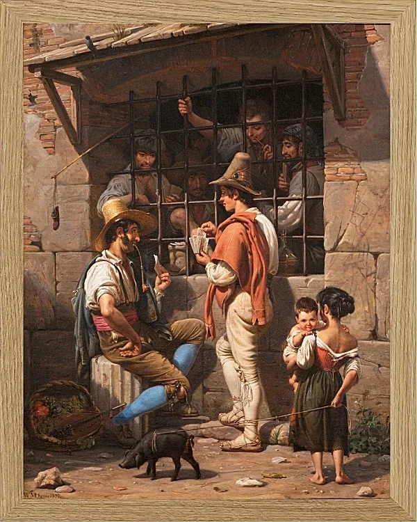 Wilhelm Marstrand – Gefängnisszene in Rom 1837 | Giclée Kunstdruck gerahmt