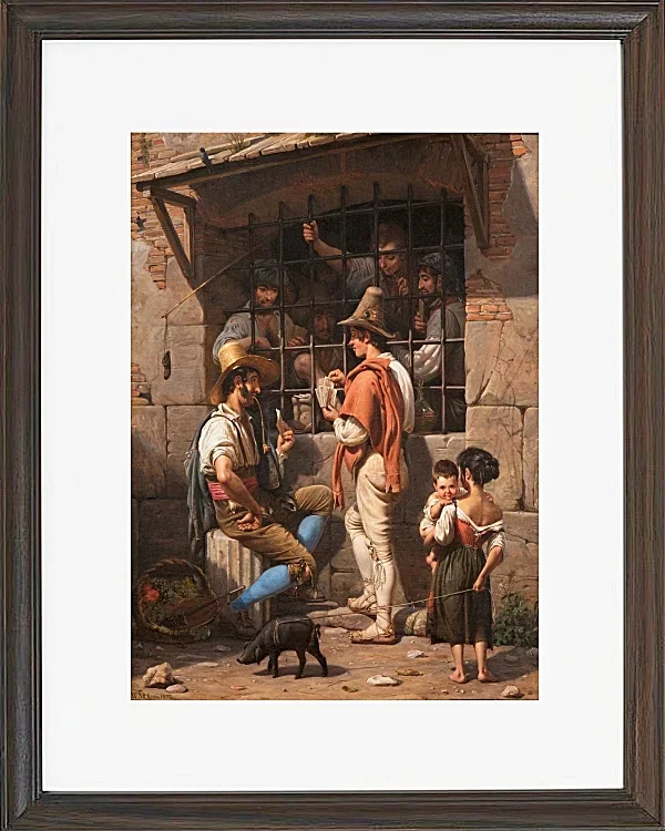 Wilhelm Marstrand – Gefängnisszene in Rom 1837 | Giclée Kunstdruck gerahmt