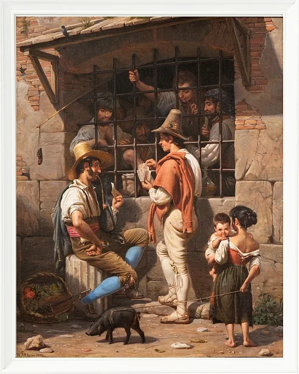Wilhelm Marstrand – Gefängnisszene in Rom 1837 | Giclée Kunstdruck gerahmt