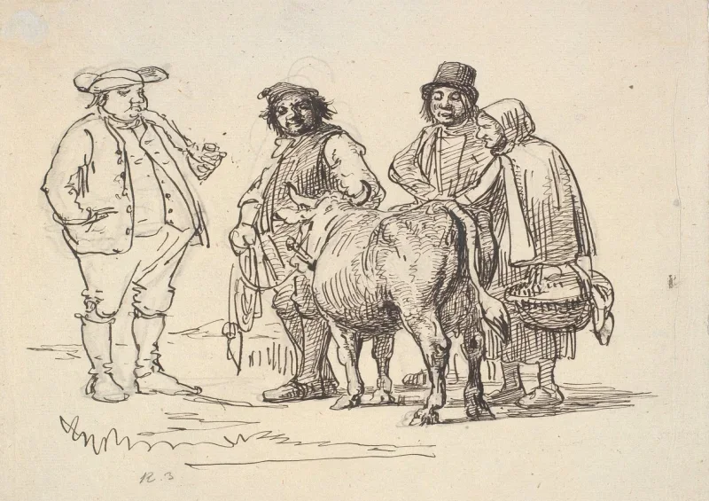Wilhelm Marstrand | Potentielle købere til koen – 1869 | Indrammet kunsttryk | Danmarks Guldalder