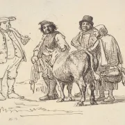 Wilhelm Marstrand | Potentielle købere til koen – 1869 | Indrammet kunsttryk | Danmarks Guldalder