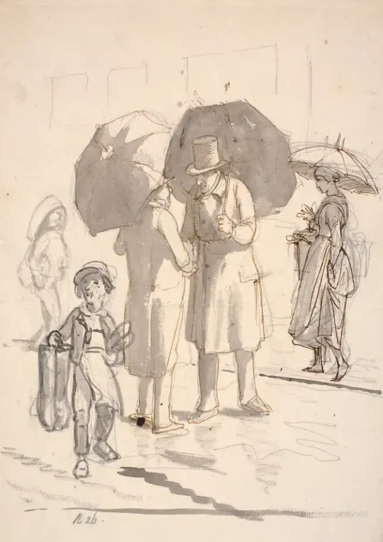 Wilhelm Marstrand | Gadescene i regnvejr – 1859 | Indrammet kunsttryk | Danmarks Guldalder