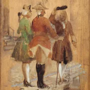 Wilhelm Marstrand – Holberg setzt sich für Jacob von Thyboe und Jean de France ein 1873 | Giclée Kunstdruck gerahmt