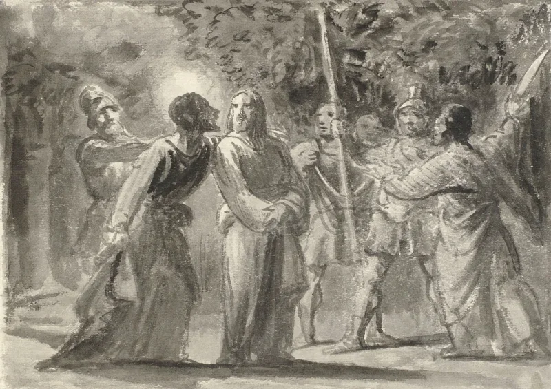 Wilhelm Marstrand | Jesus bliver kysset af Judas i Getsemane Have – 1873 | Indrammet kunsttryk | Danmarks Guldalder