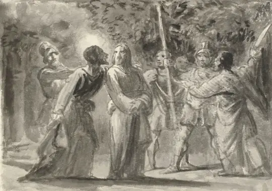 Wilhelm Marstrand | Jesus bliver kysset af Judas i Getsemane Have – 1873 | Indrammet kunsttryk | Danmarks Guldalder