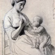 Wilhelm Marstrand | Italiensk kvinde med et nøgent barn på skødet - 1810 | Indrammet kunsttryk | Danmarks Guldalder
