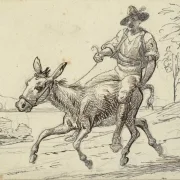 Wilhelm Marstrand | Junger Mann reitet auf einem Esel - 1873 | Gerahmter Kunstdruck | Goldenes Zeitalter Dänemark