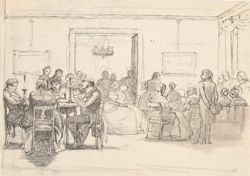Wilhelm Marstrand | Københavns selskabsliv – 1849 | Indrammet kunsttryk | Danmarks Guldalder