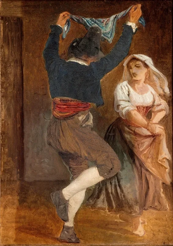 Wilhelm Marstrand | Dansende italiener – 1839 | Indrammet kunsttryk | Danmarks Guldalder