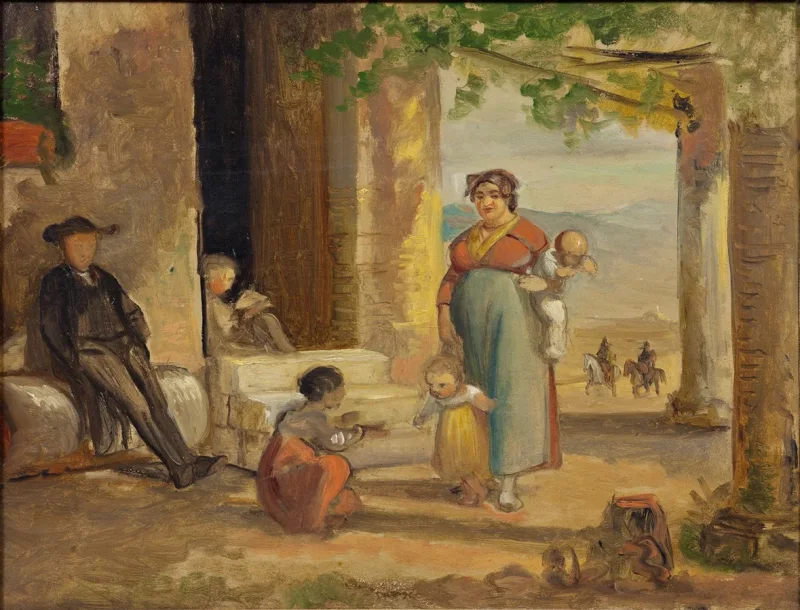 Wilhelm Marstrand – Kind lernt laufen 1859 | Giclée Kunstdruck gerahmt