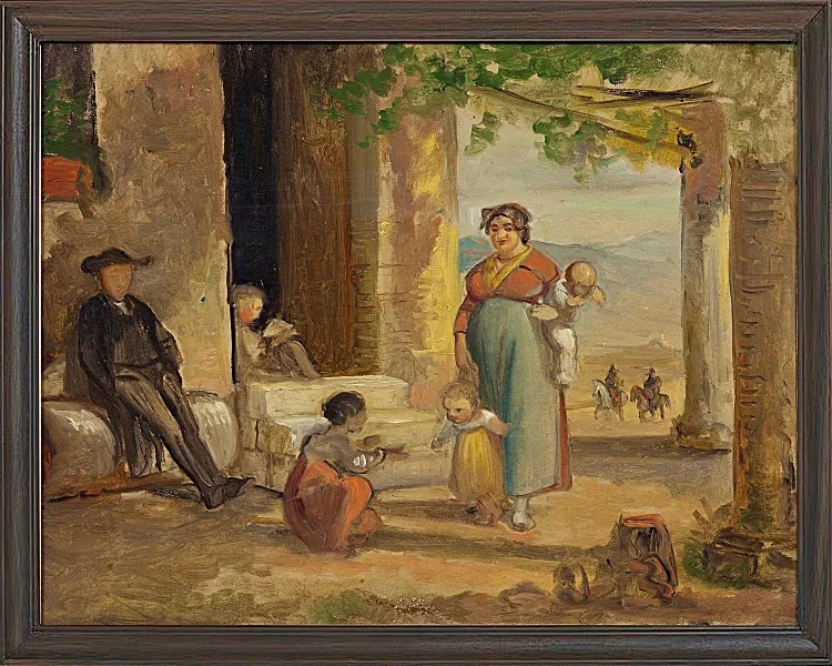 Wilhelm Marstrand – Kind lernt laufen 1859 | Giclée Kunstdruck gerahmt