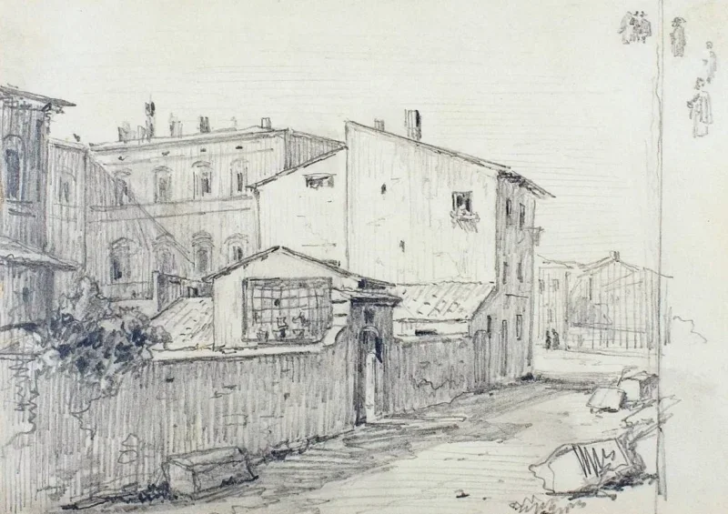 Wilhelm Marstrand | Vicolo delle Colonette di Barberini - 1846 | Indrammet kunsttryk | Danmarks Guldalder