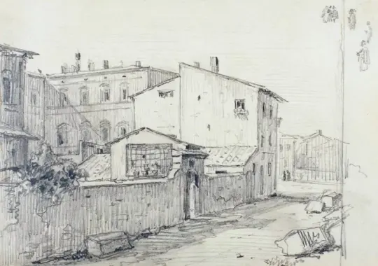 Wilhelm Marstrand | Vicolo delle Colonette di Barberini - 1846 | Indrammet kunsttryk | Danmarks Guldalder