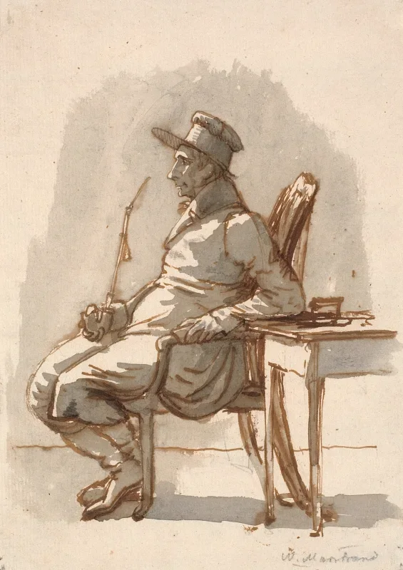 Wilhelm Marstrand | Mand med pibe og kasket - 1863 | Indrammet kunsttryk | Danmarks Guldalder