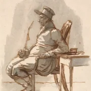 Wilhelm Marstrand | Mand med pibe og kasket - 1863 | Indrammet kunsttryk | Danmarks Guldalder