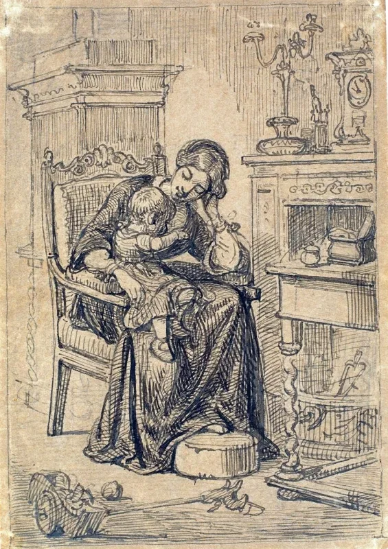 Wilhelm Marstrand | Mor og søn - 1853 | Indrammet kunsttryk | Danmarks Guldalder