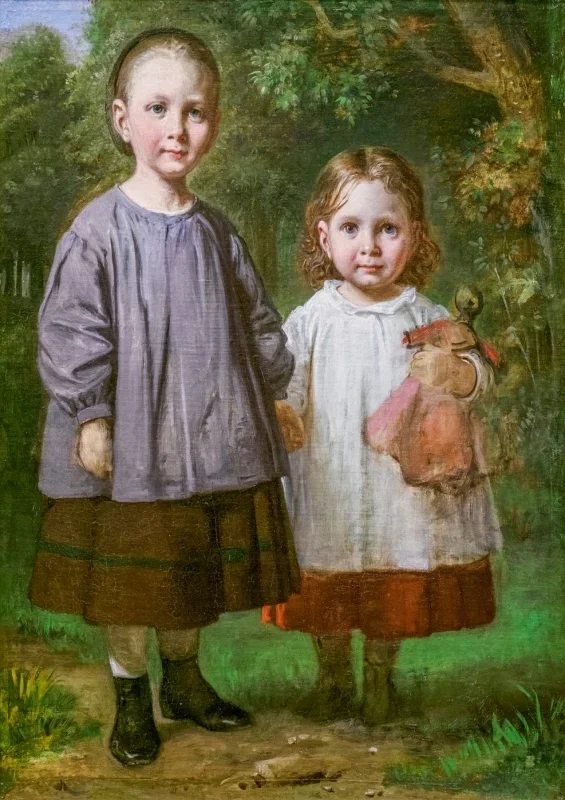 Wilhelm Marstrand | Ottilia und Christy Marstrand, die Töchter des Künstlers - 1865 | Gerahmter Kunstdruck | Goldenes Zeitalter Dänemark