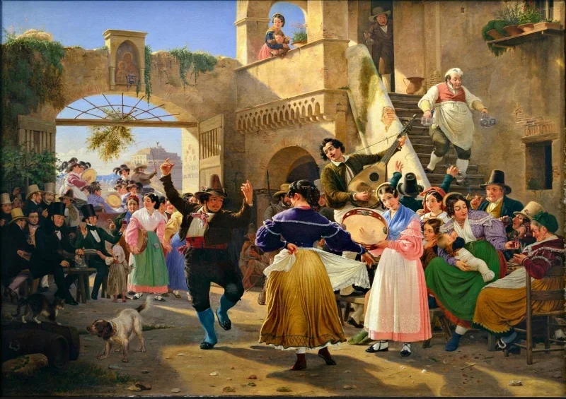 Wilhelm Marstrand | Romerne samles for at hygge sig på en osteria – 1839 | Indrammet kunsttryk | Danmarks Guldalder