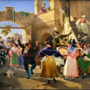 Wilhelm Marstrand | Romerne samles for at hygge sig på en osteria – 1839 | Indrammet kunsttryk | Danmarks Guldalder