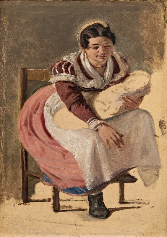 Wilhelm Marstrand | Romersk kvinde med barn – 1838 | Indrammet kunsttryk | Danmarks Guldalder