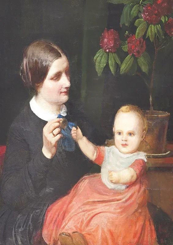 Wilhelm Marstrand | Kunstnerens hustru med sønnen Poul - 1834 | Indrammet kunsttryk | Danmarks Guldalder