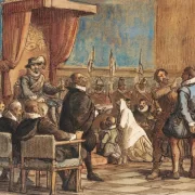 Wilhelm Marstrand | Christian IV og falskneren Christopher Rosenkrantz – 1861 | Indrammet kunsttryk | Danmarks Guldalder