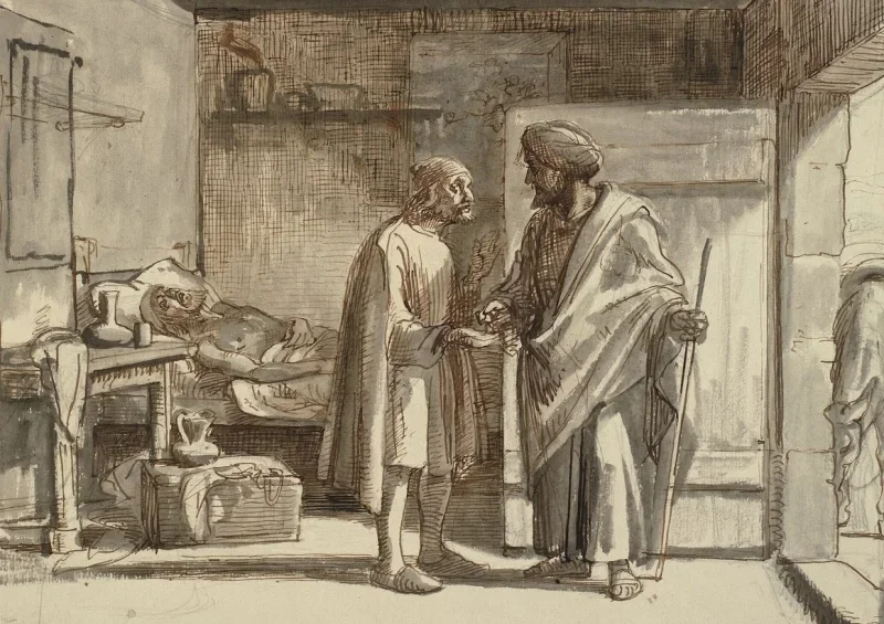 Wilhelm Marstrand | Den barmhjertige samaritaner betaler kroværten – 1810 | Indrammet kunsttryk | Danmarks Guldalder