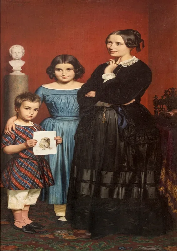 Wilhelm Marstrand | Frederikke Vilhelmine Hage med børn - 1850 | Indrammet kunsttryk | Danmarks Guldalder