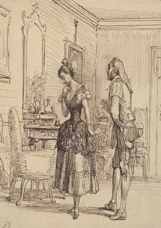 Wilhelm Marstrand | Rosina gibt Figaro den Brief für Graf Almaviva - 1810 | Gerahmter Kunstdruck | Goldenes Zeitalter Dänemark