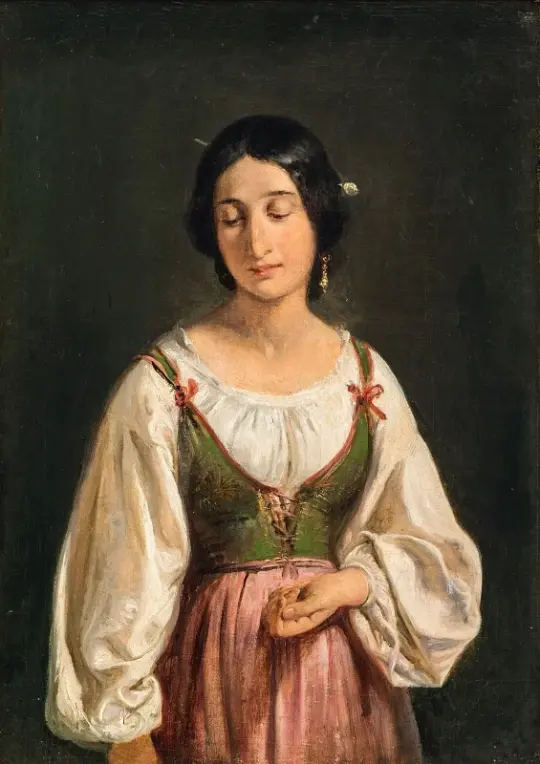 Wilhelm Marstrand | Stående italiensk kvinde – 1840 | Indrammet kunsttryk | Danmarks Guldalder