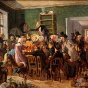 Wilhelm Marstrand | Szene aus einer Auktion – 1835 | Gerahmter Kunstdruck | Goldenes Zeitalter Dänemark