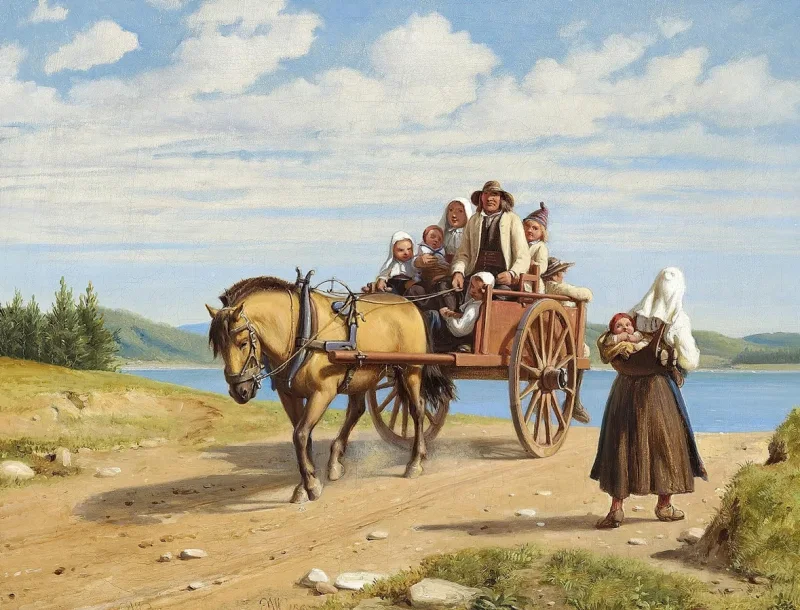 Wilhelm Marstrand – Sonntagsausflug in einer Pferdekutsche 1860 | Giclée Kunstdruck gerahmt