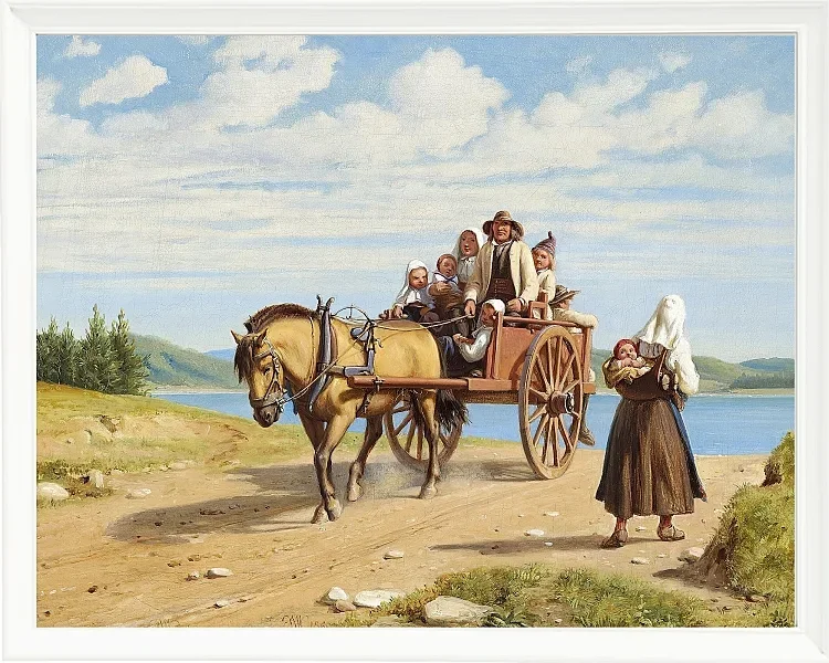 Wilhelm Marstrand – Sonntagsausflug in einer Pferdekutsche 1860 | Giclée Kunstdruck gerahmt