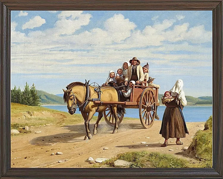 Wilhelm Marstrand – Sonntagsausflug in einer Pferdekutsche 1860 | Giclée Kunstdruck gerahmt