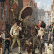 Wilhelm Marstrand | Gadescene i hundedagene - 1832 | Indrammet kunsttryk | Danmarks Guldalder