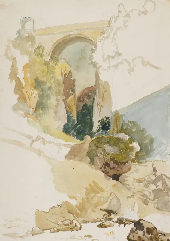 Wilhelm Marstrand | Landskab med en bro over en kløft - 1869 | Indrammet kunsttryk | Danmarks Guldalder