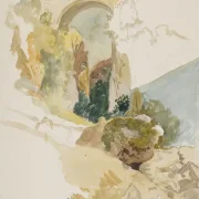 Wilhelm Marstrand | Landskab med en bro over en kløft - 1869 | Indrammet kunsttryk | Danmarks Guldalder