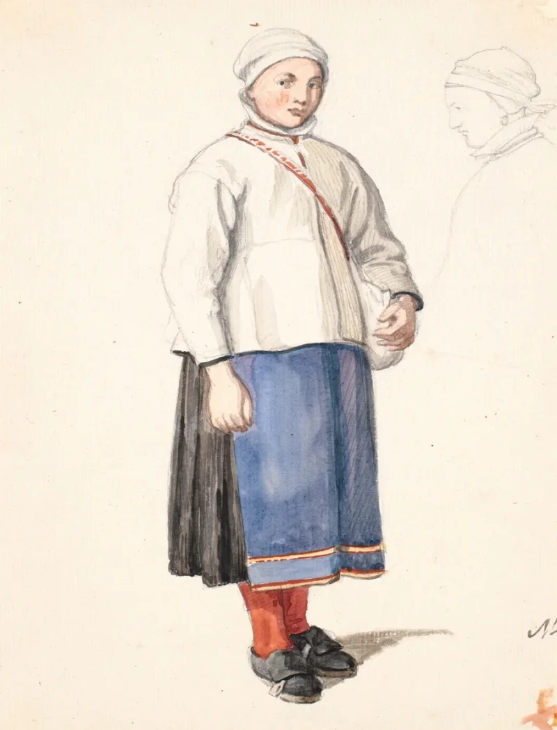Wilhelm Marstrand – Stehendes schwedisches Bauernmädchen 1851 | Giclée Kunstdruck gerahmt
