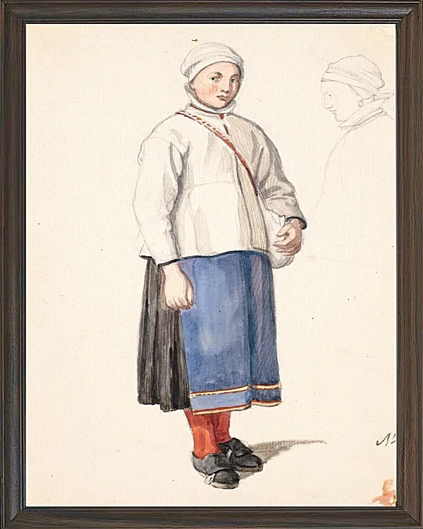 Wilhelm Marstrand – Stehendes schwedisches Bauernmädchen 1851 | Giclée Kunstdruck gerahmt