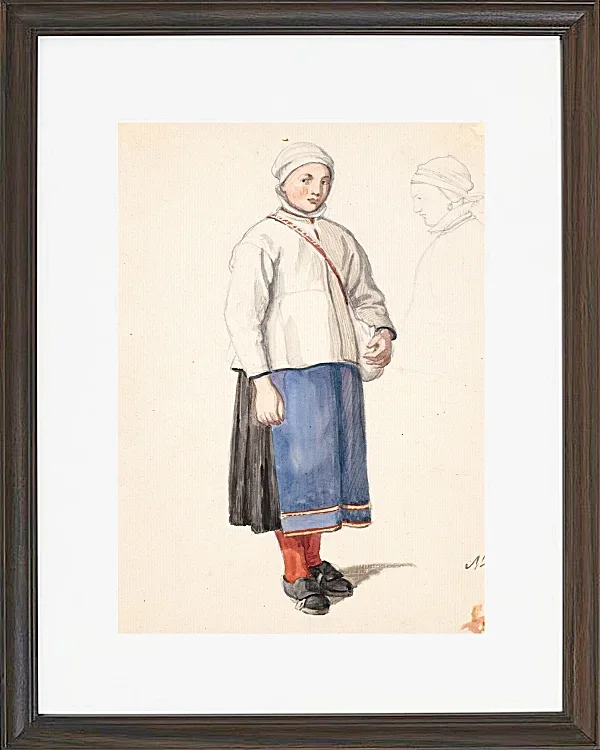 Wilhelm Marstrand – Stehendes schwedisches Bauernmädchen 1851 | Giclée Kunstdruck gerahmt