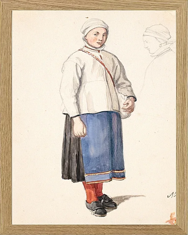 Wilhelm Marstrand – Stehendes schwedisches Bauernmädchen 1851 | Giclée Kunstdruck gerahmt