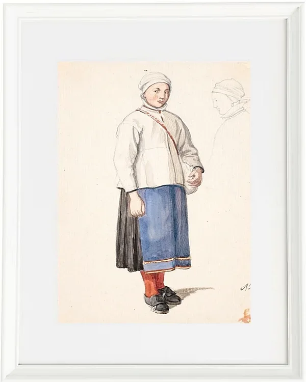 Wilhelm Marstrand – Stehendes schwedisches Bauernmädchen 1851 | Giclée Kunstdruck gerahmt